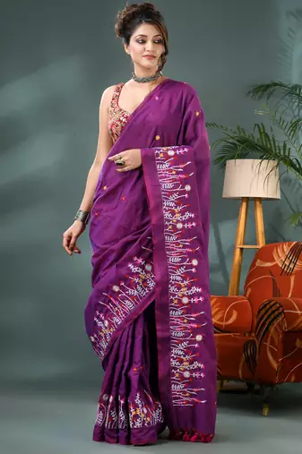 purple cotton handloom saree with blouse piece