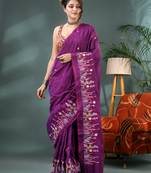 purple cotton handloom saree with blouse piece