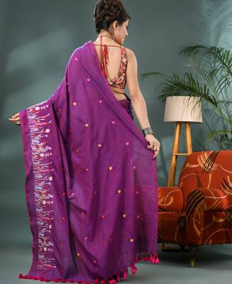 purple cotton handloom saree with blouse piece 2