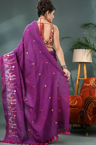 purple cotton handloom saree with blouse piece