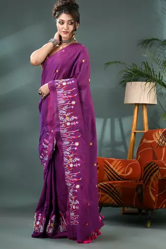 purple cotton handloom saree with blouse piece
