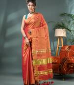 red soft linen tissue silk saree with blouse piece