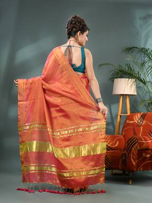 red soft linen tissue silk saree with blouse piece 2