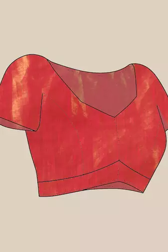 red soft linen tissue silk saree with blouse piece