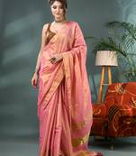pink soft linen tissue silk saree with blouse piece
