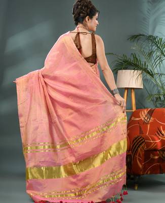 pink soft linen tissue silk saree with blouse piece 2
