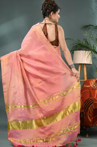 pink soft linen tissue silk saree with blouse piece