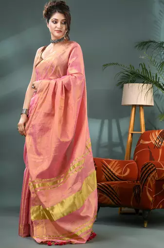 pink soft linen tissue silk saree with blouse piece