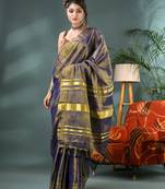 Grey soft linen tissue silk saree with blouse piece