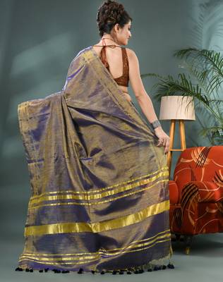 Grey soft linen tissue silk saree with blouse piece 2