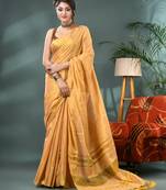 Gold soft linen tissue silk saree with blouse piece