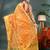 Yellow zari tribal print cotton silk saree with blouse piece