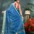 Blue zari tribal print cotton silk saree with blouse piece