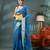 Blue zari tribal print cotton silk saree with blouse piece