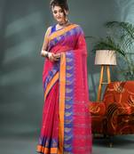 Pink sitaara borfi design pure cotton handloom saree