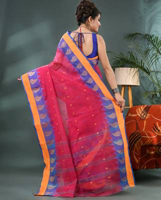 Pink sitaara borfi design pure cotton handloom saree 2