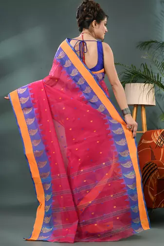 Pink sitaara borfi design pure cotton handloom saree