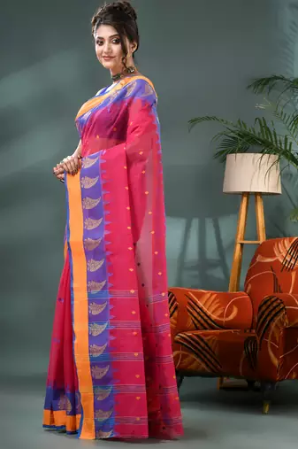 Pink sitaara borfi design pure cotton handloom saree