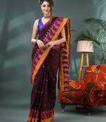 Brown sitaara borfi design pure cotton handloom saree