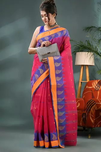 Pink sitaara borfi design pure cotton handloom saree