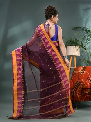 Brown sitaara borfi design pure cotton handloom saree 2