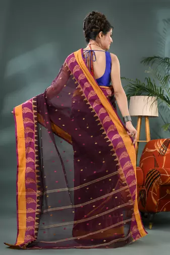 Brown sitaara borfi design pure cotton handloom saree
