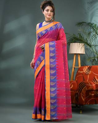 Pink sitaara borfi design pure cotton handloom saree 5