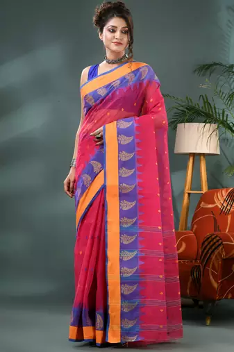 Pink sitaara borfi design pure cotton handloom saree