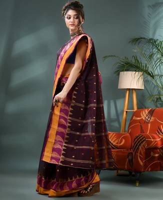 Brown sitaara borfi design pure cotton handloom saree 3