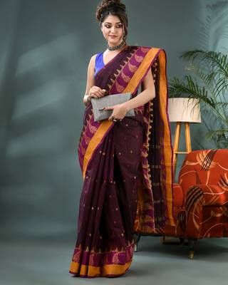 Brown sitaara borfi design pure cotton handloom saree 4