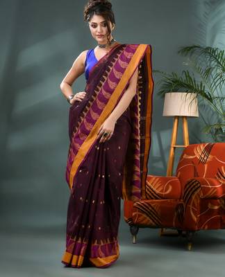 Brown sitaara borfi design pure cotton handloom saree 5