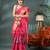 Pink cotton silk handloom floral batik print saree with blouse piece