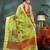 Green cotton silk handloom floral batik print saree with blouse piece