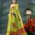 Green cotton silk handloom floral batik print saree with blouse piece