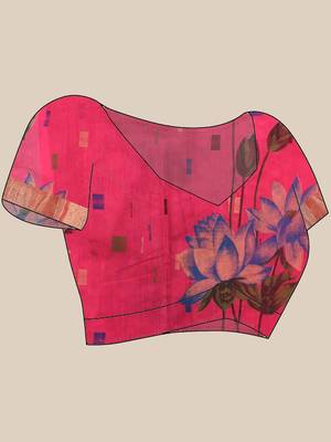 Pink cotton silk handloom floral batik print saree with blouse piece 5
