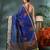 Blue cotton silk handloom floral batik print saree with blouse piece