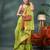Green cotton silk handloom floral batik print saree with blouse piece