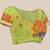Green cotton silk handloom floral batik print saree with blouse piece