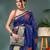 Blue cotton silk handloom floral batik print saree with blouse piece