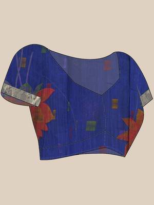 Blue cotton silk handloom floral batik print saree with blouse piece 5