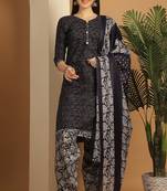 blue cotton blend printed ready to wear patiala salwar suit