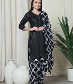 black cotton blend printed ready to wear patiala salwar suit