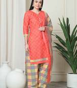 peach cotton blend printed ready to wear patiala salwar suit