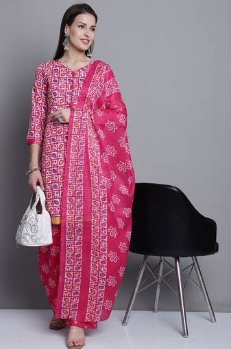 Rajnandini pink cotton blend printed ready to wear patiala salwar suit