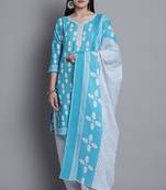 teal cotton blend printed ready to wear patiala salwar suit