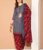 grey cotton blend printed ready to wear patiala salwar suit
