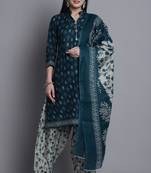 green cotton blend printed ready to wear patiala salwar suit
