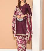 wine cotton blend printed ready to wear patiala salwar suit