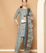 sea green cotton blend printed ready to wear patiala salwar suit
