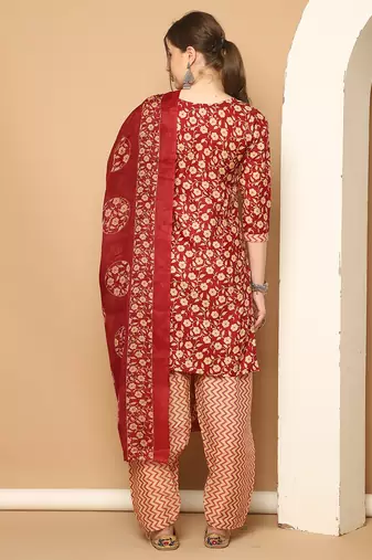 Rajnandini cotton blend printed ready to wear patiala salwar suit